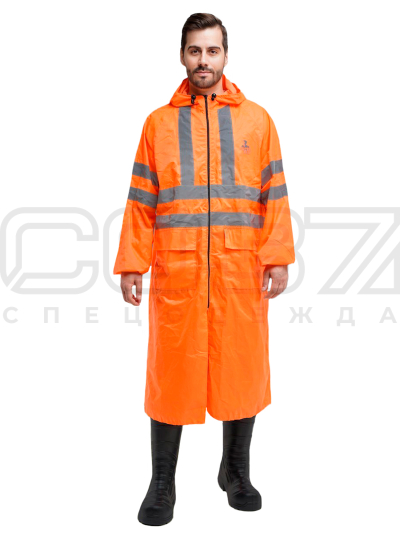Плащ влагозащитный с СОП цв.оранжевый тк.полиэфир ПВХ