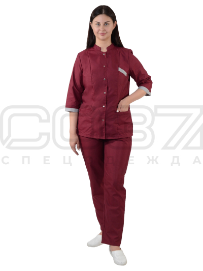 Костюм медицинский женский АР406 цв.бордо тк.тиси (2)